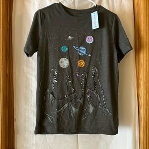 Cat & Jack Boys Sz XL (16) Short Sleeve Gray Crocodiles in Space Planet T-Shirt